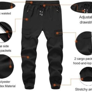 Boy's Cargo Joggers Pants Youth Quick Dry Hiking Lightweight Pants for Sports Outdoor with Zipper Pockets