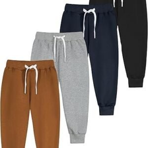 Resinta 4 Pack Toddler and Boys Joggers Sweatpants Cotton Kids Active Pants with Drawstring Casual Athletic Clothes