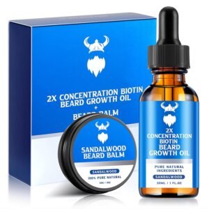 Beard Growth Oil & Beard Balm - Beard Growth Kit with 2X Concentration Biotin for Men, Natural Ingredients with Argan Oil, Jojoba Oil and Vitamin...